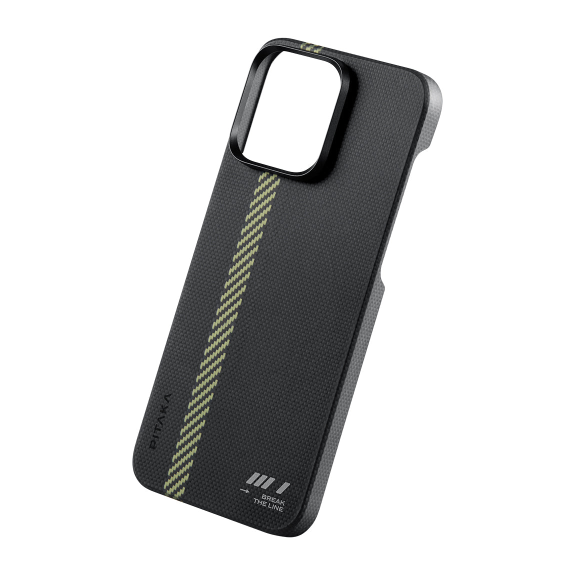 Apple iPhone 15 Pro Kılıf Magsafe Şarj Özellikli Aramid Fiber Pitaka Tactile Woven Break The Line Kapak Siyah