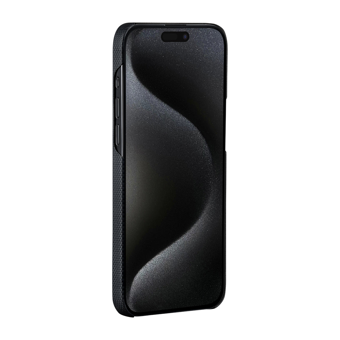 Apple iPhone 15 Pro Kılıf Magsafe Şarj Özellikli Aramid Fiber Pitaka Tactile Woven Break The Line Kapak Siyah