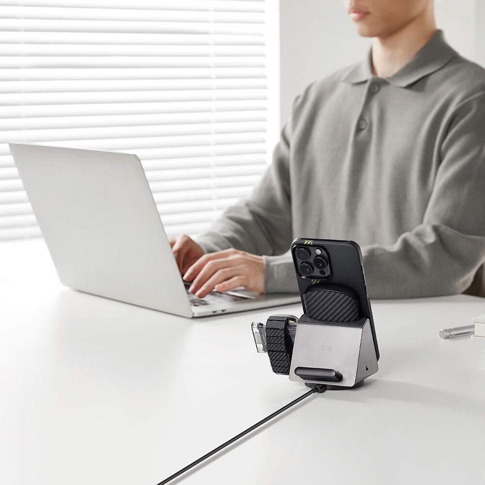 Apple iPhone 15 Pro Kılıf Magsafe Şarj Özellikli Aramid Fiber Pitaka Tactile Woven Break The Line Kapak Siyah