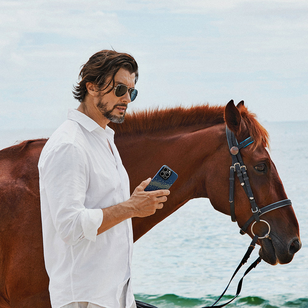 Apple iPhone 15 Pro Kılıf Magsafe Şarj Özellikli Aramid Fiber Pitaka Tactile Woven Starpeak Serisi Milky Way Galaxy Kapak Mavi