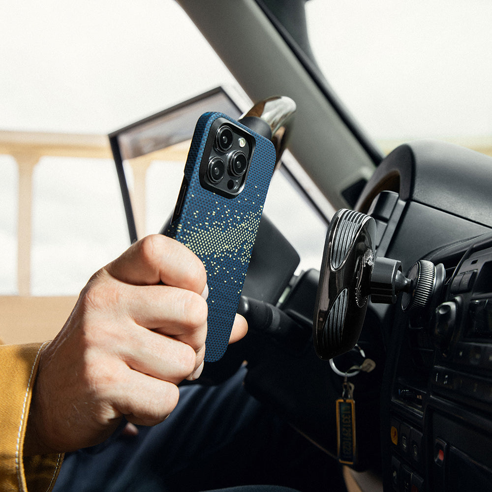 Apple iPhone 15 Pro Kılıf Magsafe Şarj Özellikli Aramid Fiber Pitaka Tactile Woven Starpeak Serisi Milky Way Galaxy Kapak Mavi