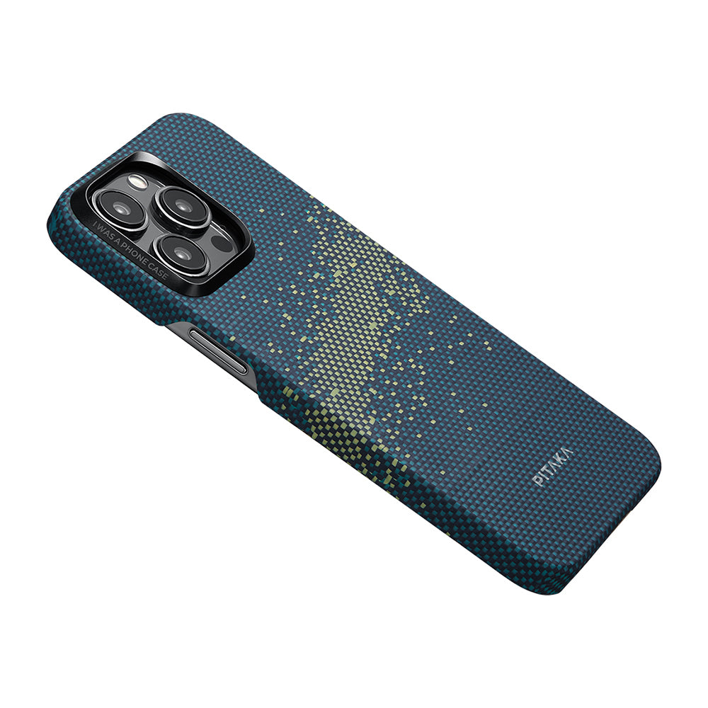 Apple iPhone 15 Pro Kılıf Magsafe Şarj Özellikli Aramid Fiber Pitaka Tactile Woven Starpeak Serisi Milky Way Galaxy Kapak Mavi