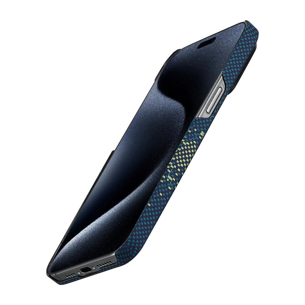 Apple iPhone 15 Pro Kılıf Magsafe Şarj Özellikli Aramid Fiber Pitaka Tactile Woven Starpeak Serisi Milky Way Galaxy Kapak Mavi