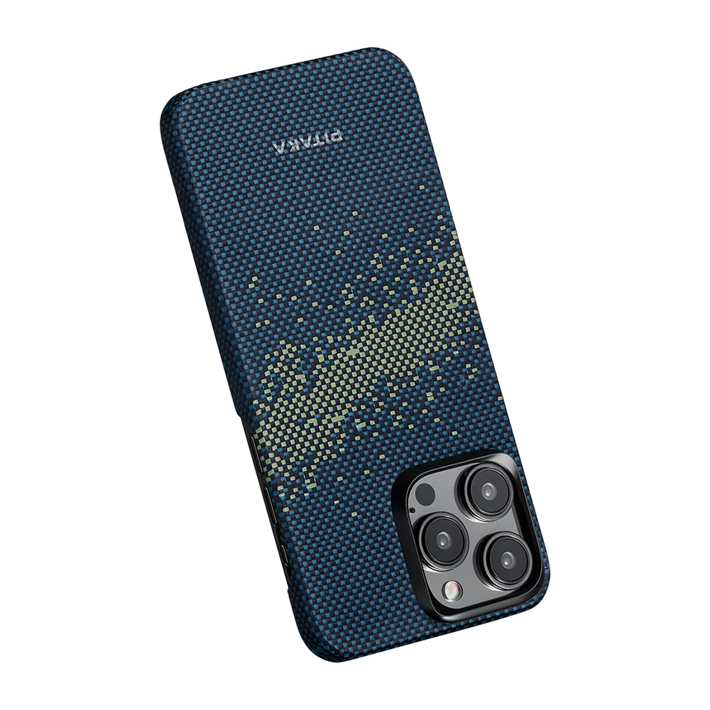 Apple iPhone 15 Pro Kılıf Magsafe Şarj Özellikli Aramid Fiber Pitaka Tactile Woven Starpeak Serisi Milky Way Galaxy Kapak Mavi