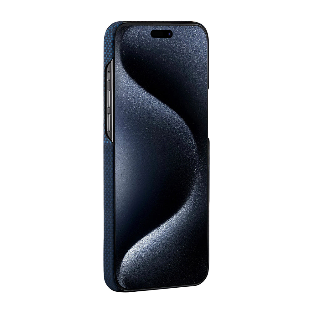 Apple iPhone 15 Pro Kılıf Magsafe Şarj Özellikli Aramid Fiber Pitaka Tactile Woven Starpeak Serisi Milky Way Galaxy Kapak Mavi