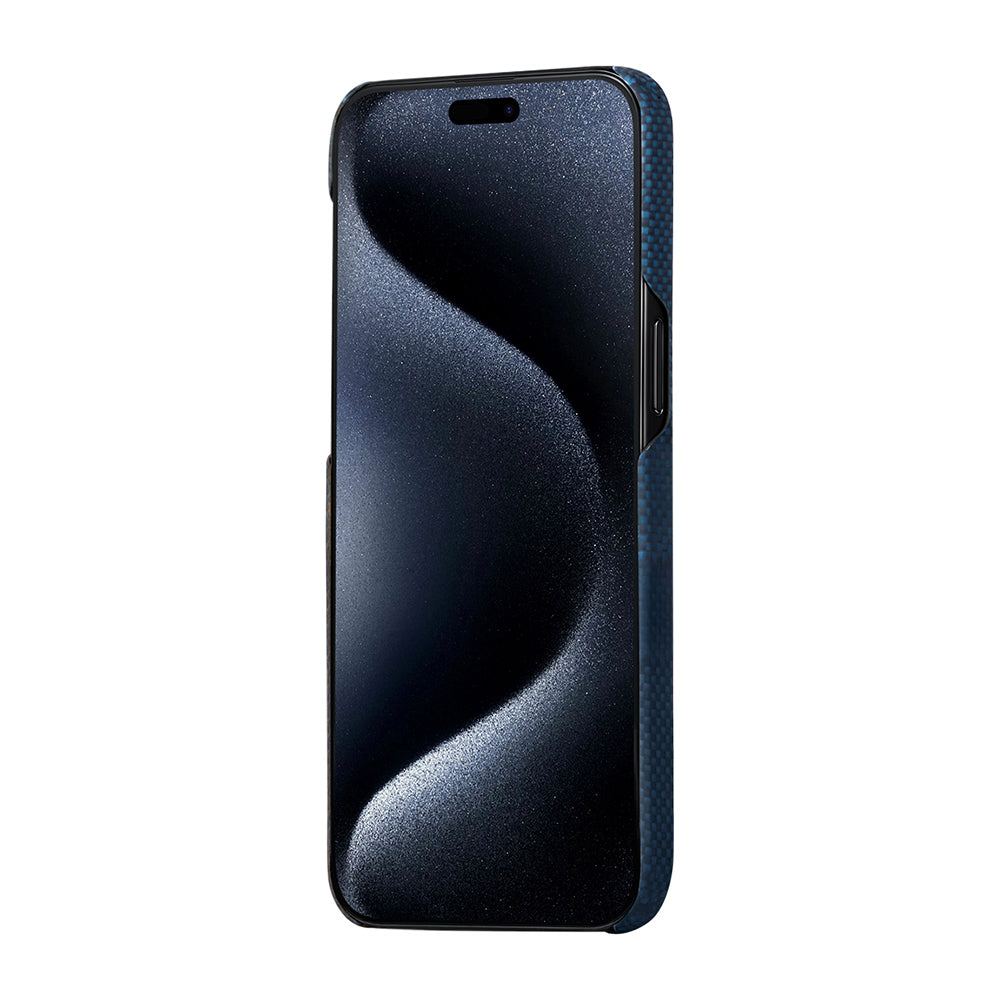 Apple iPhone 15 Pro Kılıf Magsafe Şarj Özellikli Aramid Fiber Pitaka Tactile Woven Starpeak Serisi Milky Way Galaxy Kapak Mavi