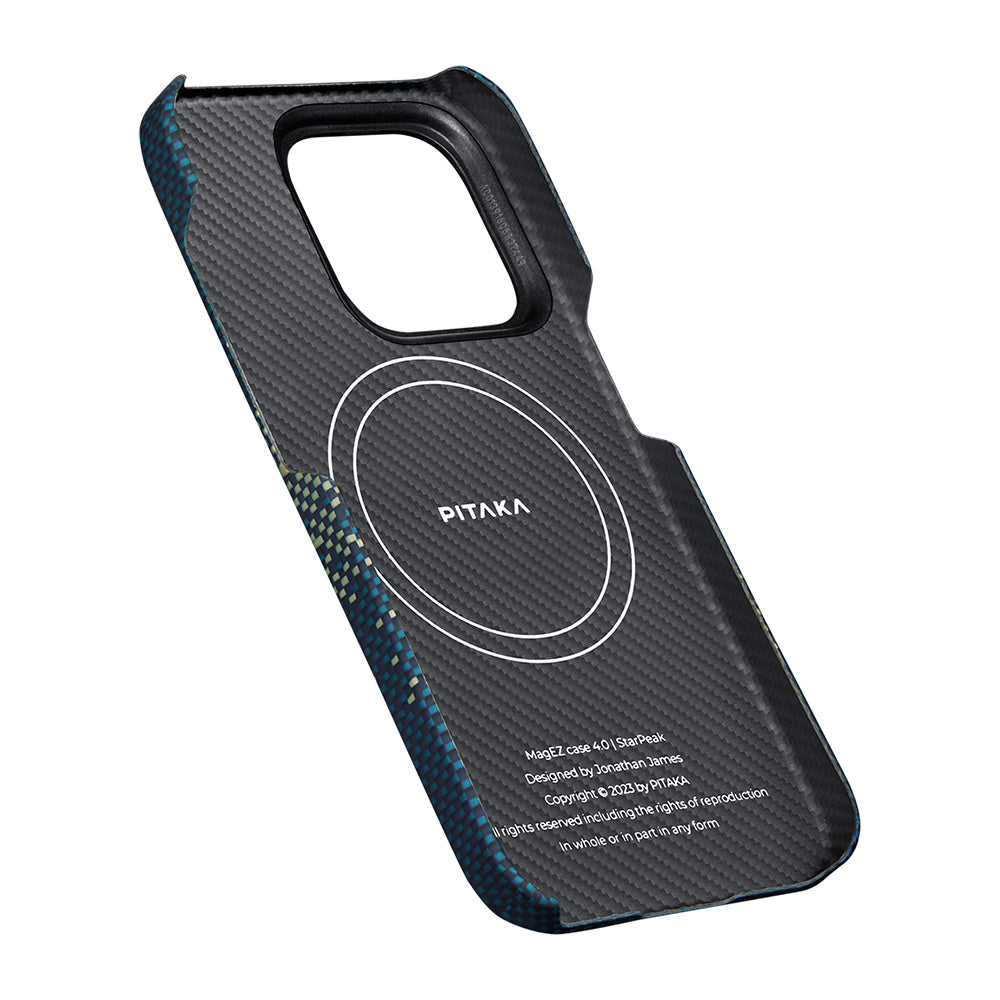 Apple iPhone 15 Pro Kılıf Magsafe Şarj Özellikli Aramid Fiber Pitaka Tactile Woven Starpeak Serisi Milky Way Galaxy Kapak Mavi