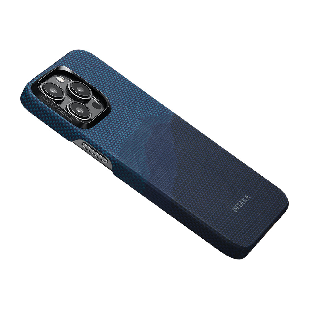 Apple iPhone 15 Pro Kılıf Magsafe Şarj Özellikli Aramid Fiber Pitaka Tactile Woven Starpeak Serisi Over The Horizon Kapak Mavi