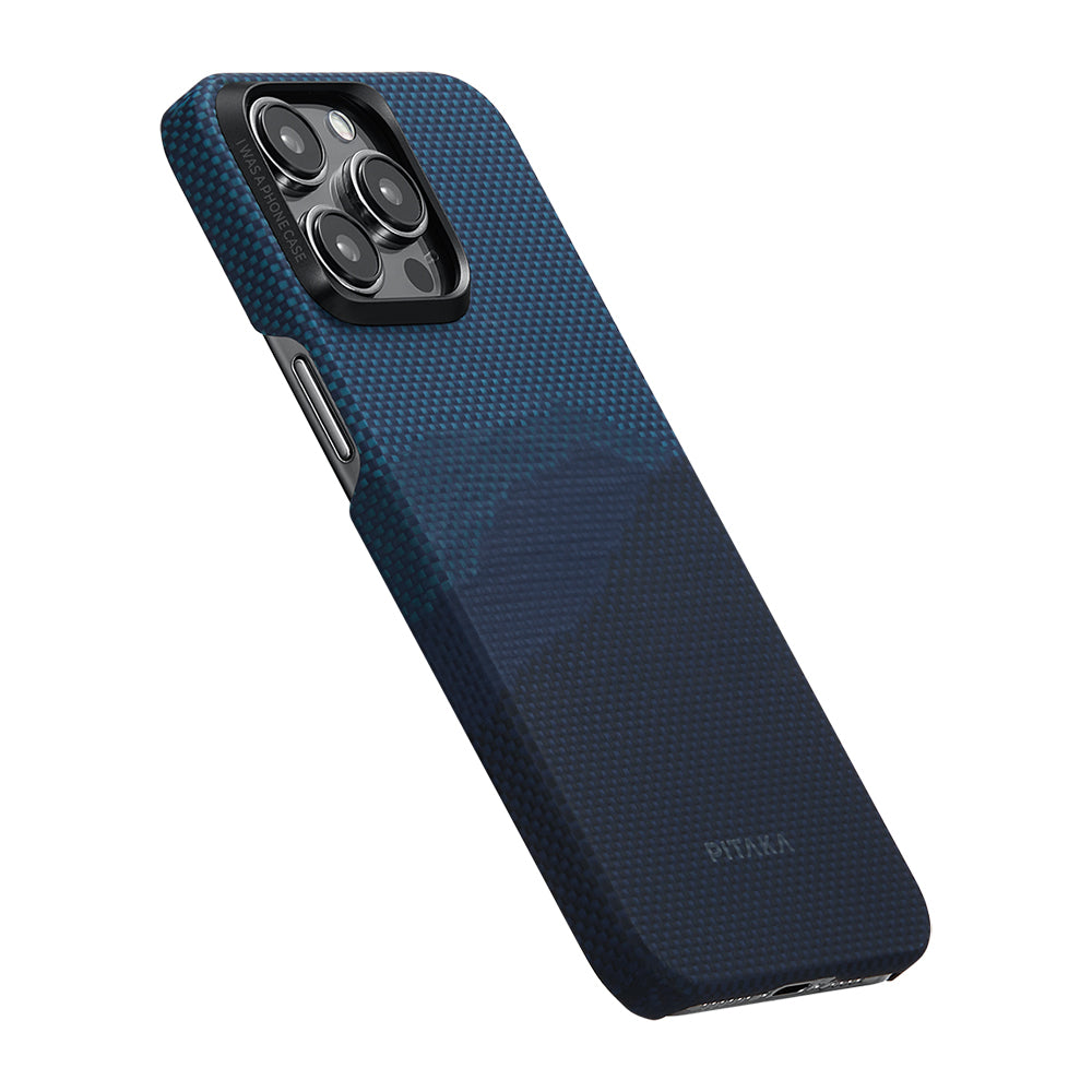 Apple iPhone 15 Pro Kılıf Magsafe Şarj Özellikli Aramid Fiber Pitaka Tactile Woven Starpeak Serisi Over The Horizon Kapak Mavi