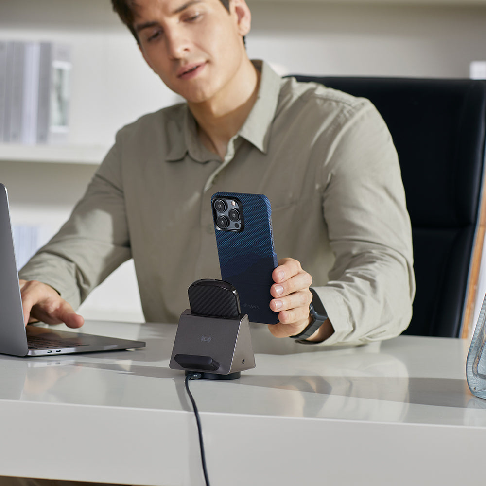 Apple iPhone 15 Pro Kılıf Magsafe Şarj Özellikli Aramid Fiber Pitaka Tactile Woven Starpeak Serisi Over The Horizon Kapak Mavi