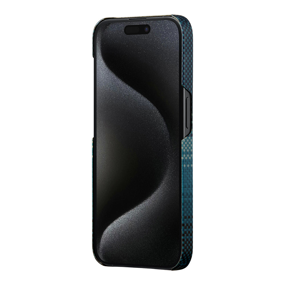 Apple iPhone 15 Pro Kılıf Magsafe Şarj Özellikli Aramid Fiber Pitaka Tactile Woven Sunset-Moonrise Serisi Moonrise Kapak Mavi