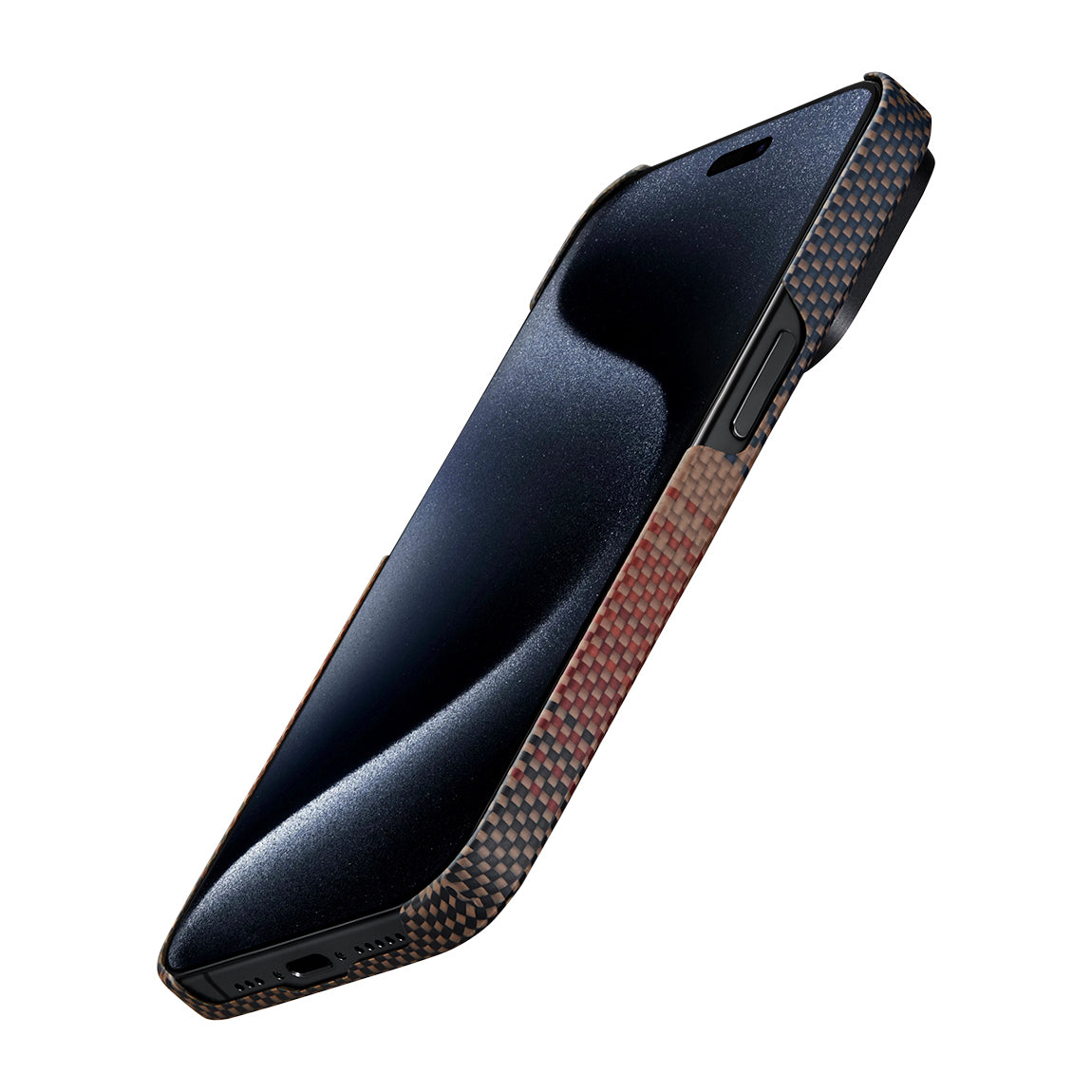 Apple iPhone 15 Pro Kılıf Magsafe Şarj Özellikli Aramid Fiber Pitaka Tactile Woven Sunset-Moonrise Serisi Sunset Kapak Kahverengi