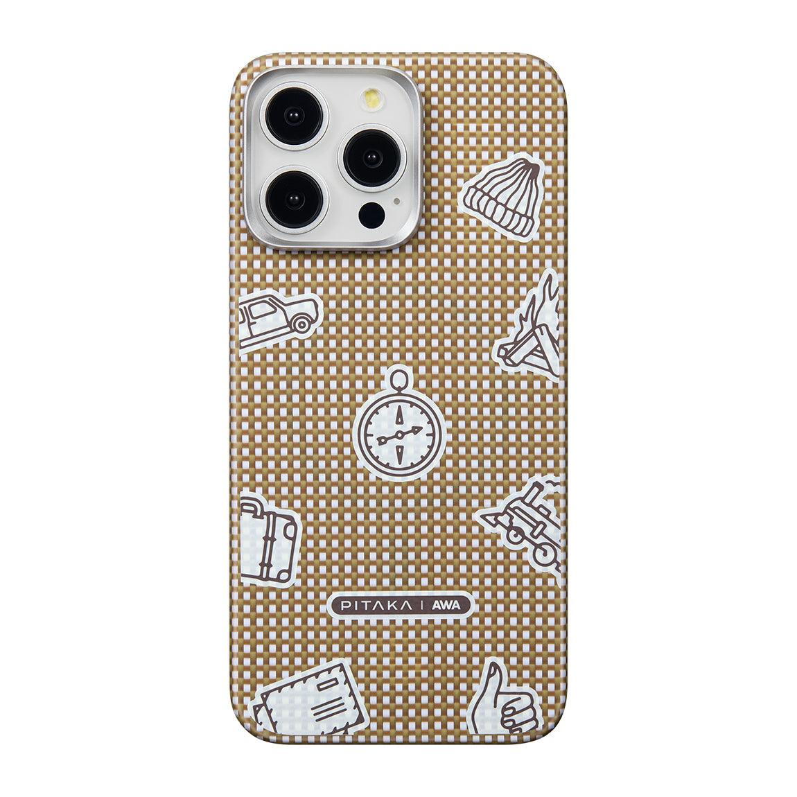 Apple iPhone 15 Pro Kılıf Magsafe Şarj Özellikli Awa Tasarımlı 1500D Aramid Fiber Pitaka Ultra-Slim Classic Serisi Canyon Kapak Sarı