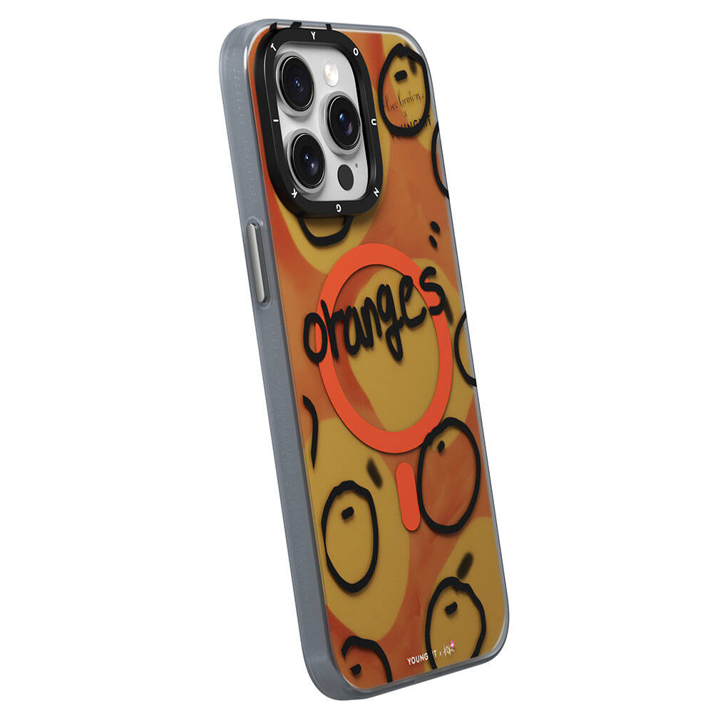 Apple iPhone 15 Pro Kılıf Magsafe Şarj Özellikli Bee Brown Tasarımlı Youngkit Funny Serisi Kapak Turuncu