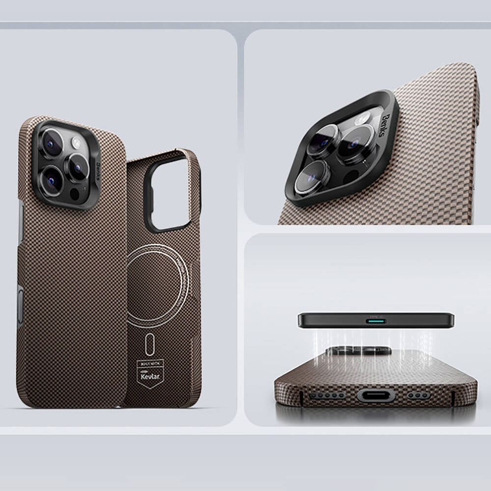 Apple iPhone 15 Pro Kılıf Magsafe Şarj Özellikli Benks ArmorTint Serisi ArmorAir Kevlar Kapak Mavi