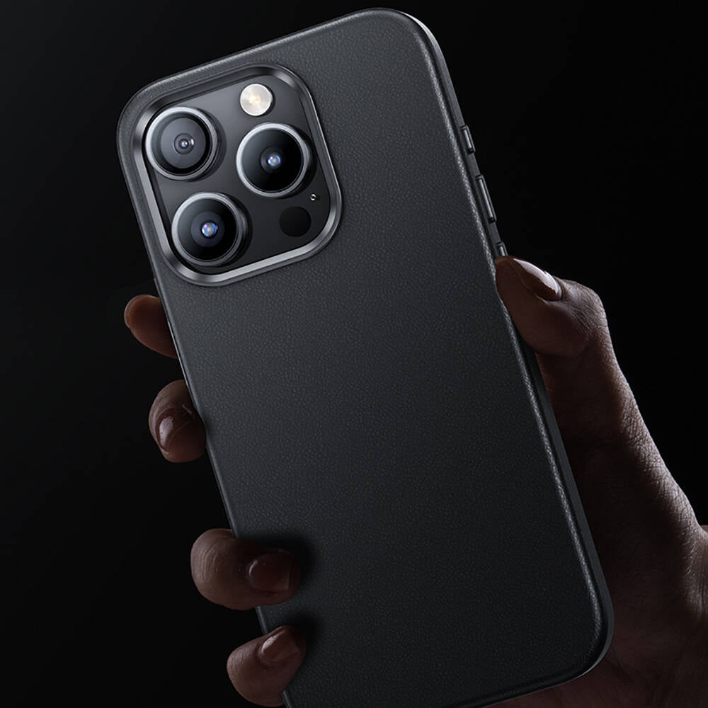 Apple iPhone 15 Pro Kılıf Magsafe Şarj Özellikli Benks Vintage Leather Kapak Gri