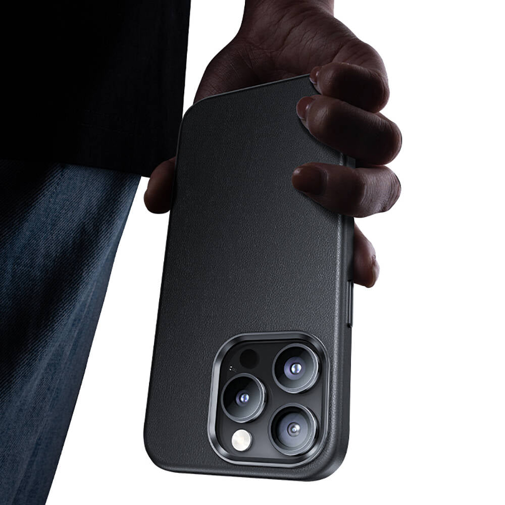 Apple iPhone 15 Pro Kılıf Magsafe Şarj Özellikli Benks Vintage Leather Kapak Gri