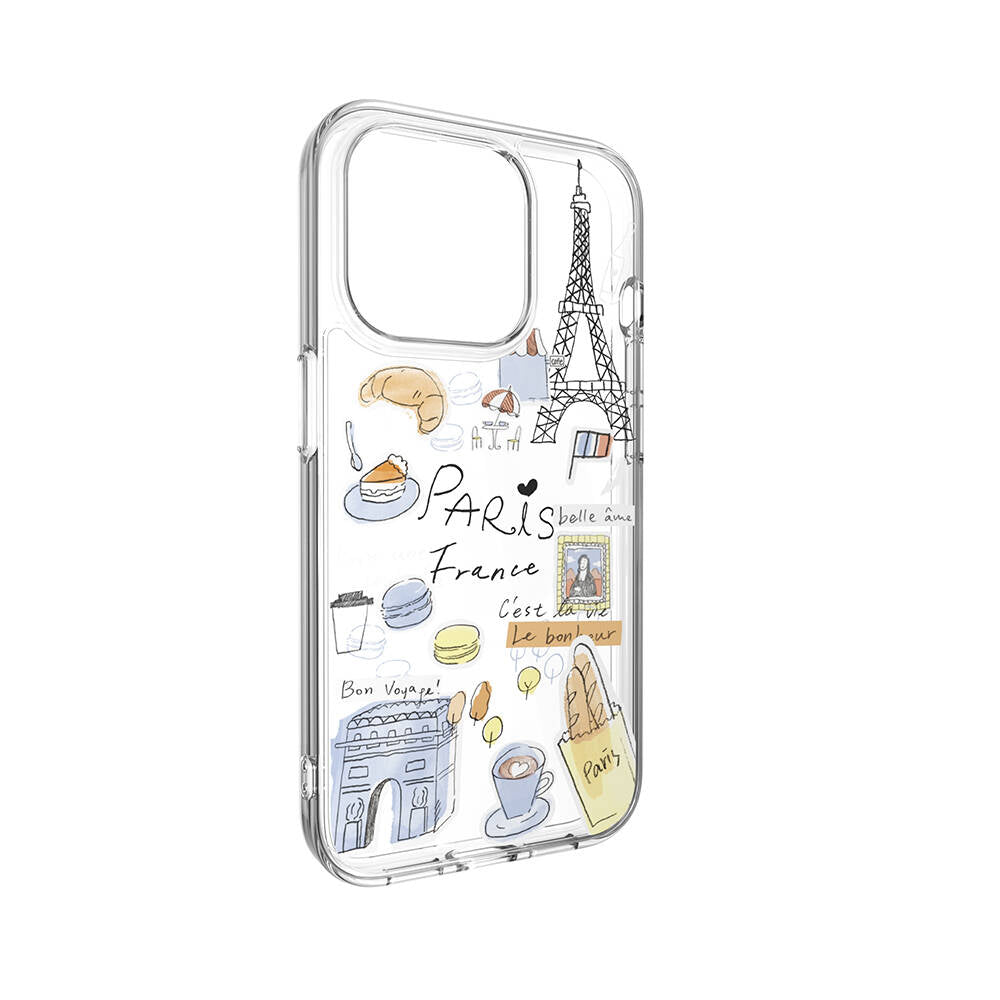 Apple iPhone 15 Pro Kılıf Magsafe Şarj Özellikli Çizim Desenli Şok Önleyicili Şeffaf Lisanslı Switcheasy City-M Paris Kapak Renksiz