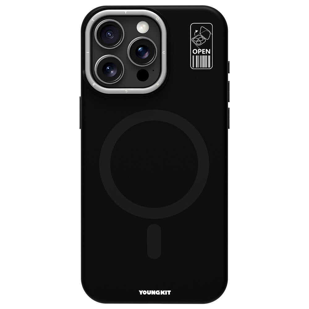 Apple iPhone 15 Pro Kılıf Magsafe Şarj Özellikli Kamera Standlı Youngkit Bitty Cream Kapak Gri