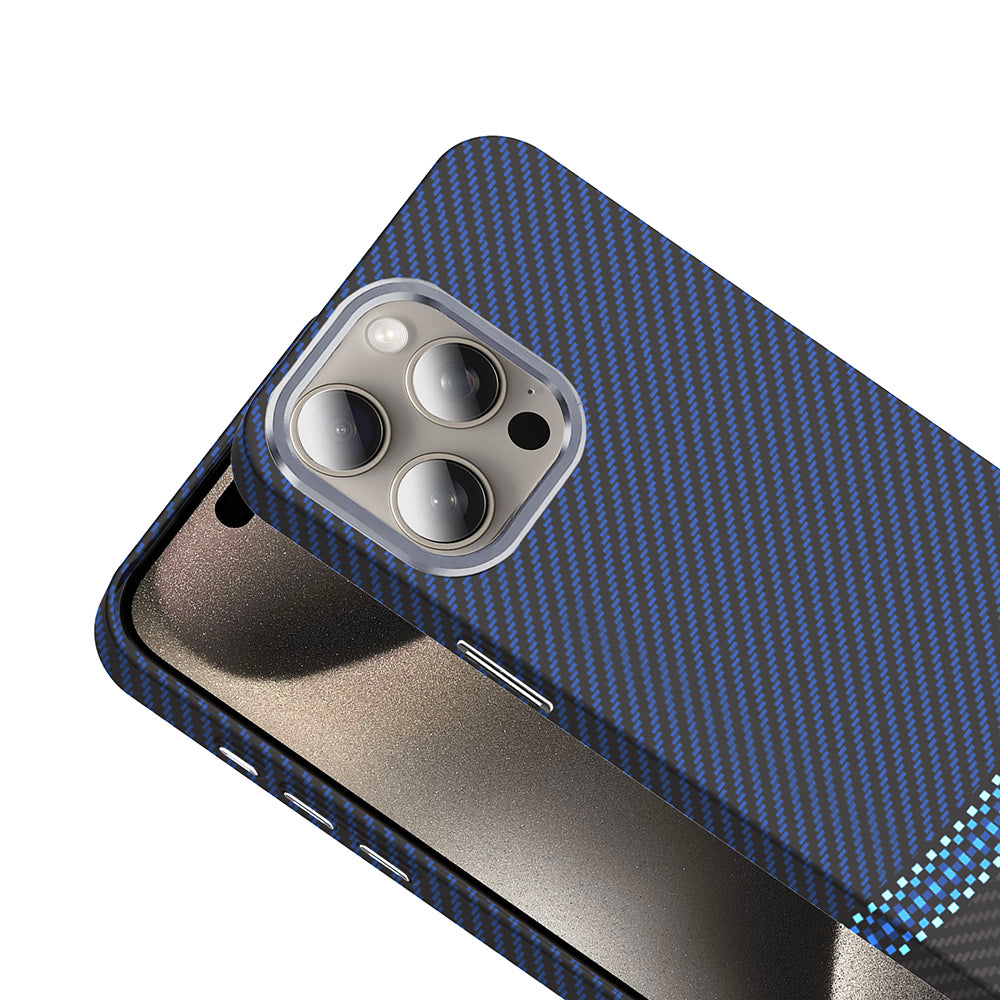 Apple iPhone 15 Pro Kılıf M-safe Şarj Özellikli Karbon Fiber Görünümlü Zore Gros Kapak Lacivert