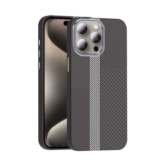 Apple iPhone 15 Pro Kılıf M-safe Şarj Özellikli Karbon Fiber Görünümlü Zore Gros Kapak Gri-Siyah