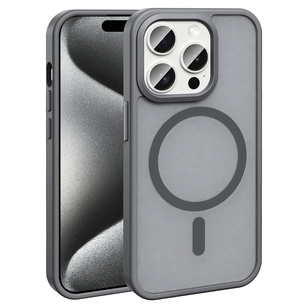 Apple iPhone 15 Pro Kılıf M-safe Şarj Özellikli Mat Arka Yüzey Zore Sio Kapak Gri