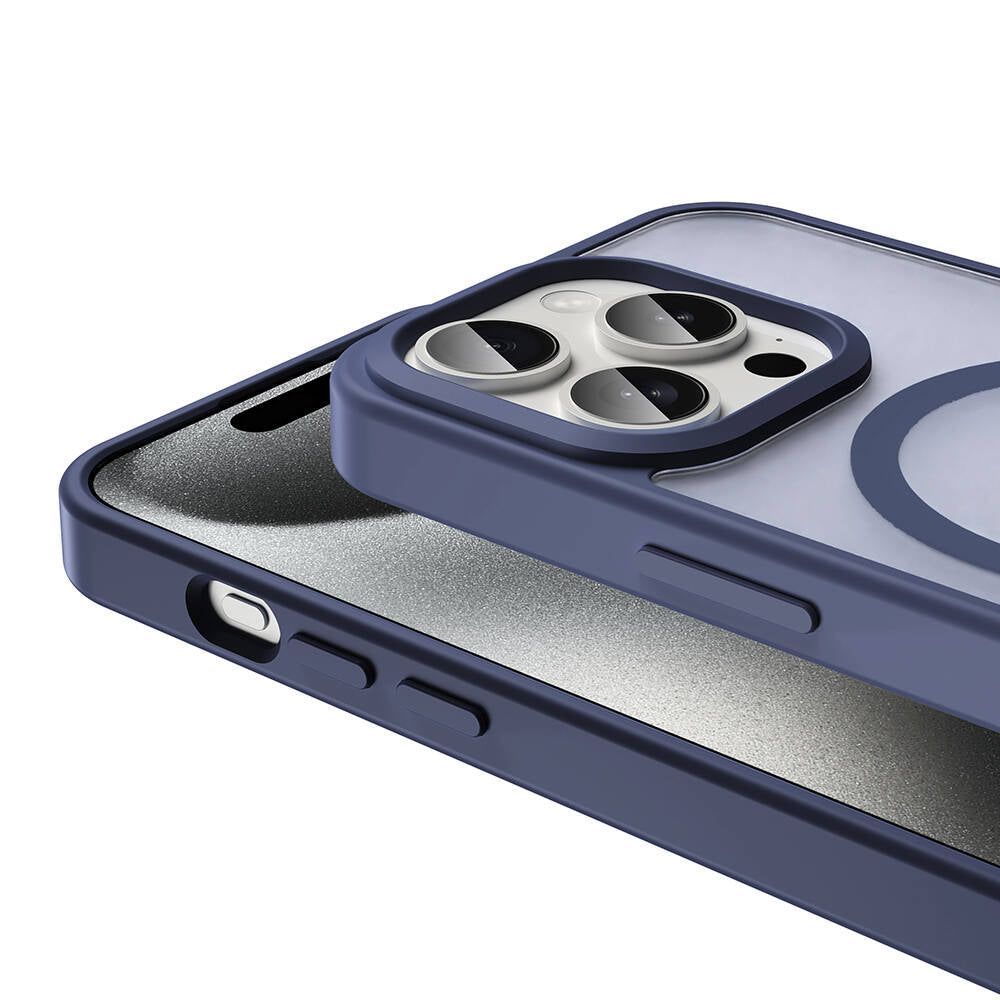 Apple iPhone 15 Pro Kılıf M-safe Şarj Özellikli Mat Arka Yüzey Zore Sio Kapak Lacivert