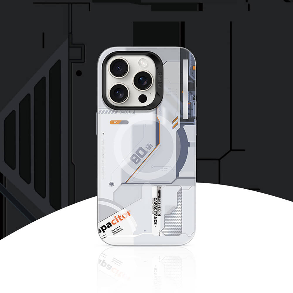 Apple iPhone 15 Pro Kılıf MagSafe Şarj Özellikli Mekanik Tasarımlı Benks Perspective Serisi Kapak Beyaz