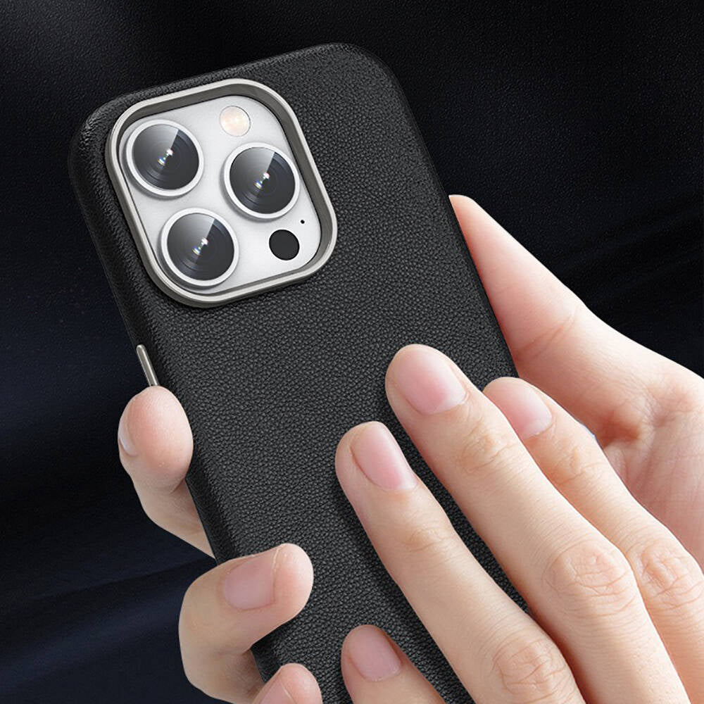 Apple iPhone 15 Pro Kılıf M-safe Şarj Özellikli PU Deri Zore Adora Kapak Siyah