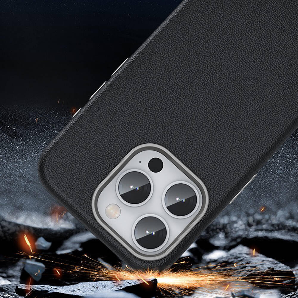 Apple iPhone 15 Pro Kılıf M-safe Şarj Özellikli PU Deri Zore Adora Kapak Koyu Gri