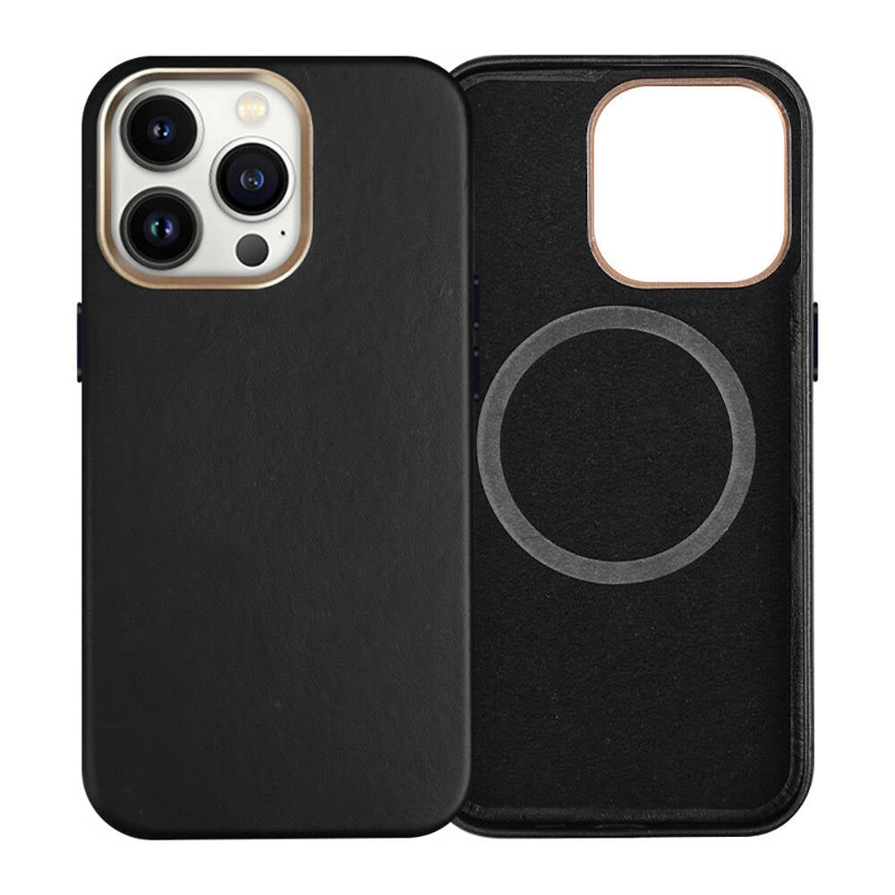 Apple iPhone 15 Pro Kılıf M-safe Şarj Özellikli PU Deri Zore Adora Kapak Koyu Gri