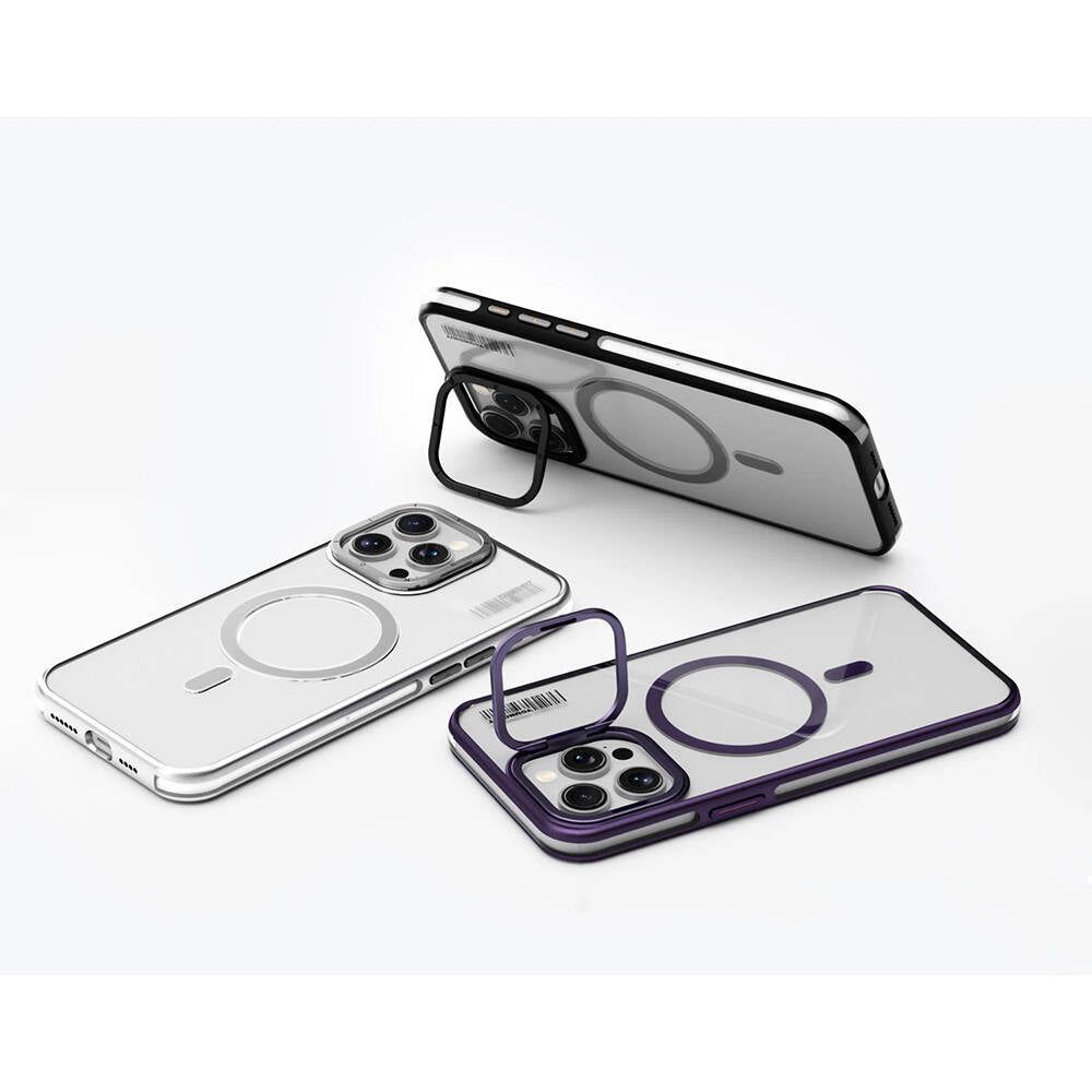 Apple iPhone 15 Pro Kılıf Magsafe Şarj Özellikli Sararma Önleyici Youngkit Crystal Grid Kapak Mavi