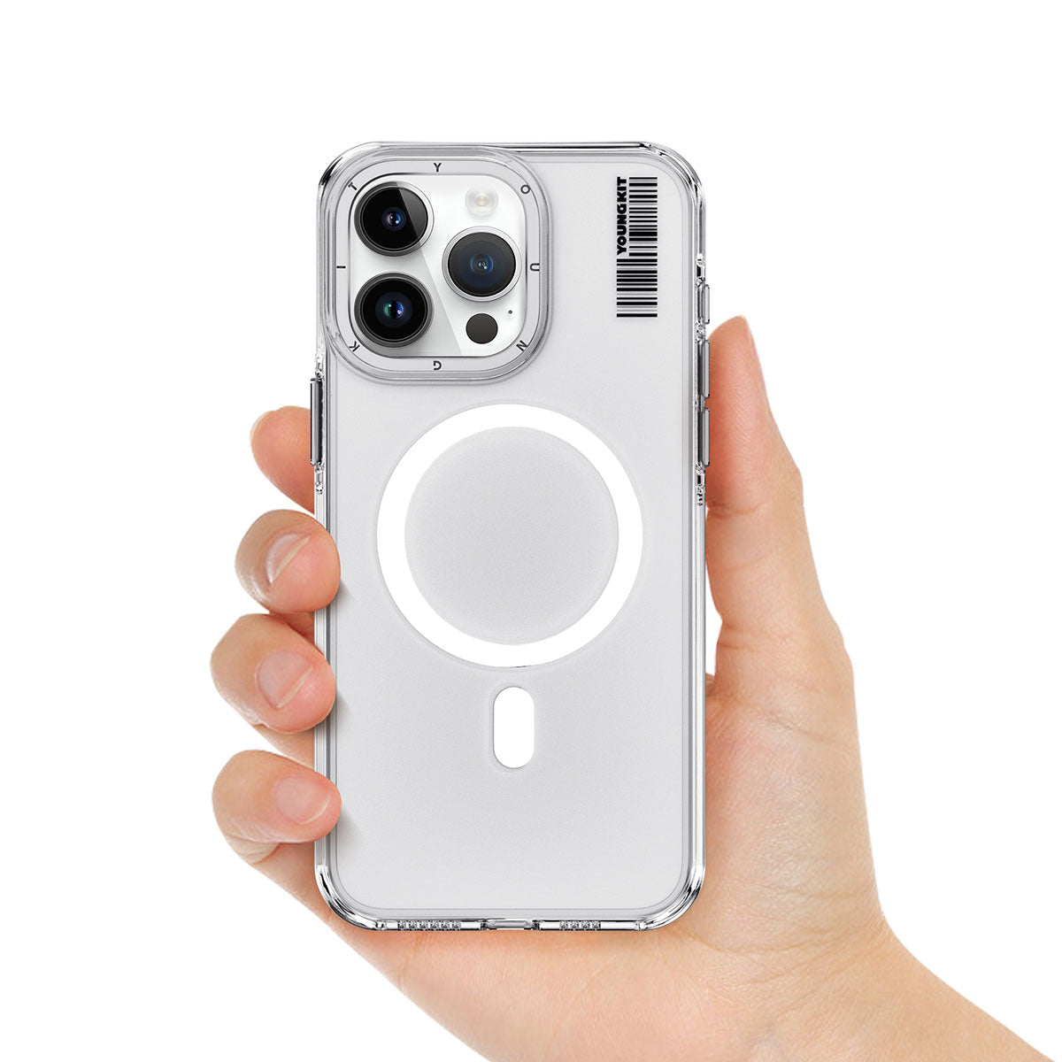 Apple iPhone 15 Pro Kılıf Magsafe Şarj Özellikli Şeffaf Youngkit Crystal Shield Serisi Kapak Siyah