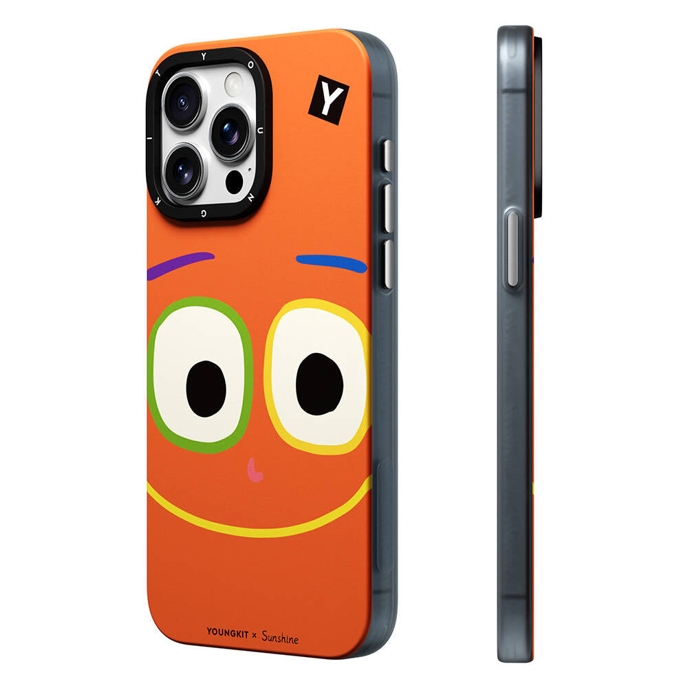 Apple iPhone 15 Pro Kılıf Magsafe Şarj Özellikli Sunshine Tasarımlı Youngkit Daily Happy Serisi Kapak Siyah-Sarı