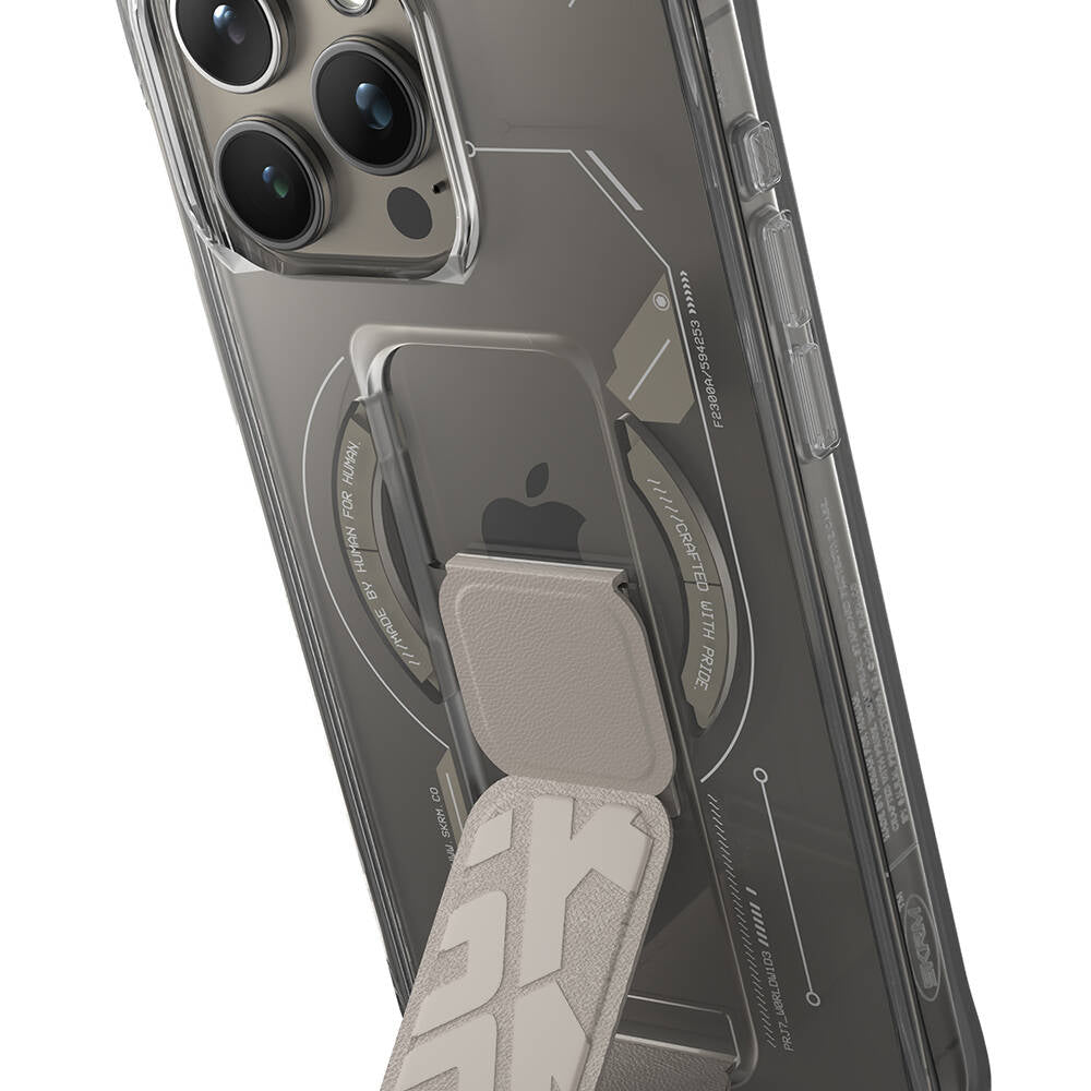 Apple iPhone 15 Pro Kılıf Magsafe Şarj Özellikli Teknoloji Desenli Standlı Skinarma Helio Kapak Siyah