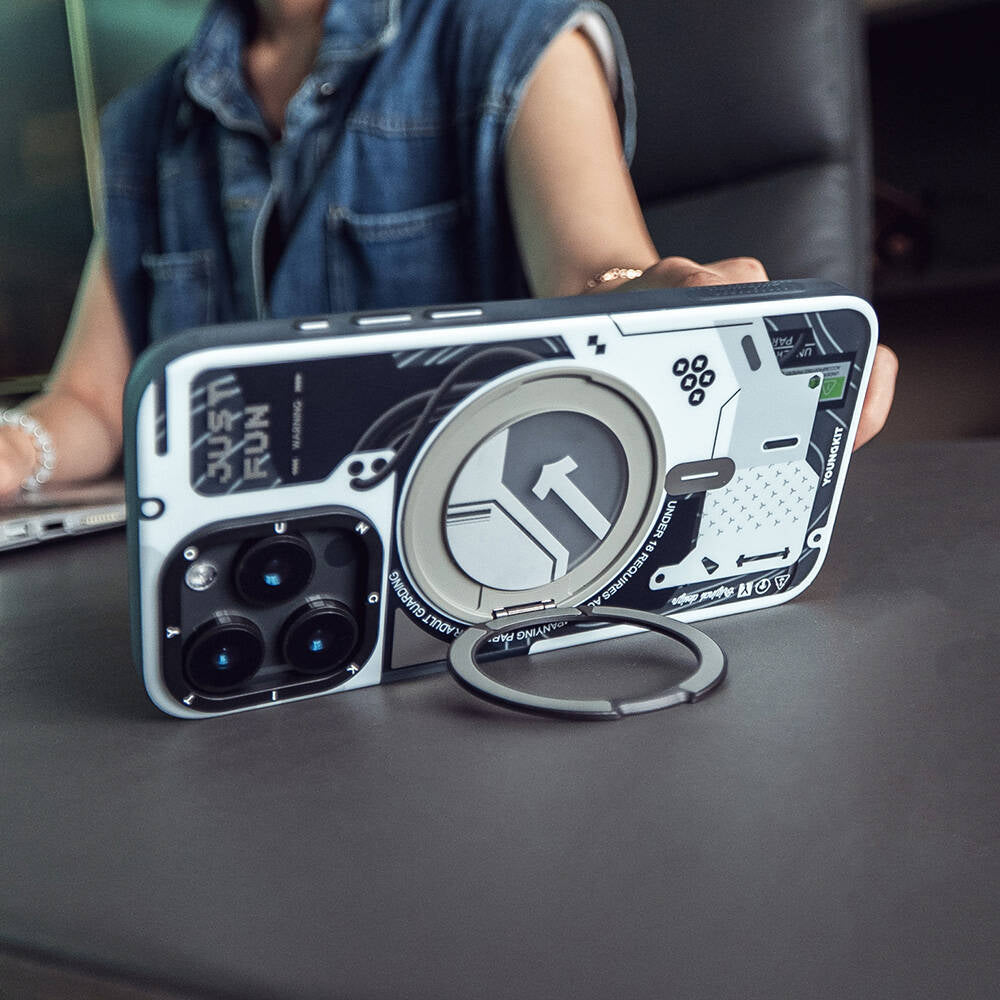 Apple iPhone 15 Pro Kılıf Magsafe Şarj Özellikli Youngkit 360° Standlı Starship Serisi Kapak Mavi