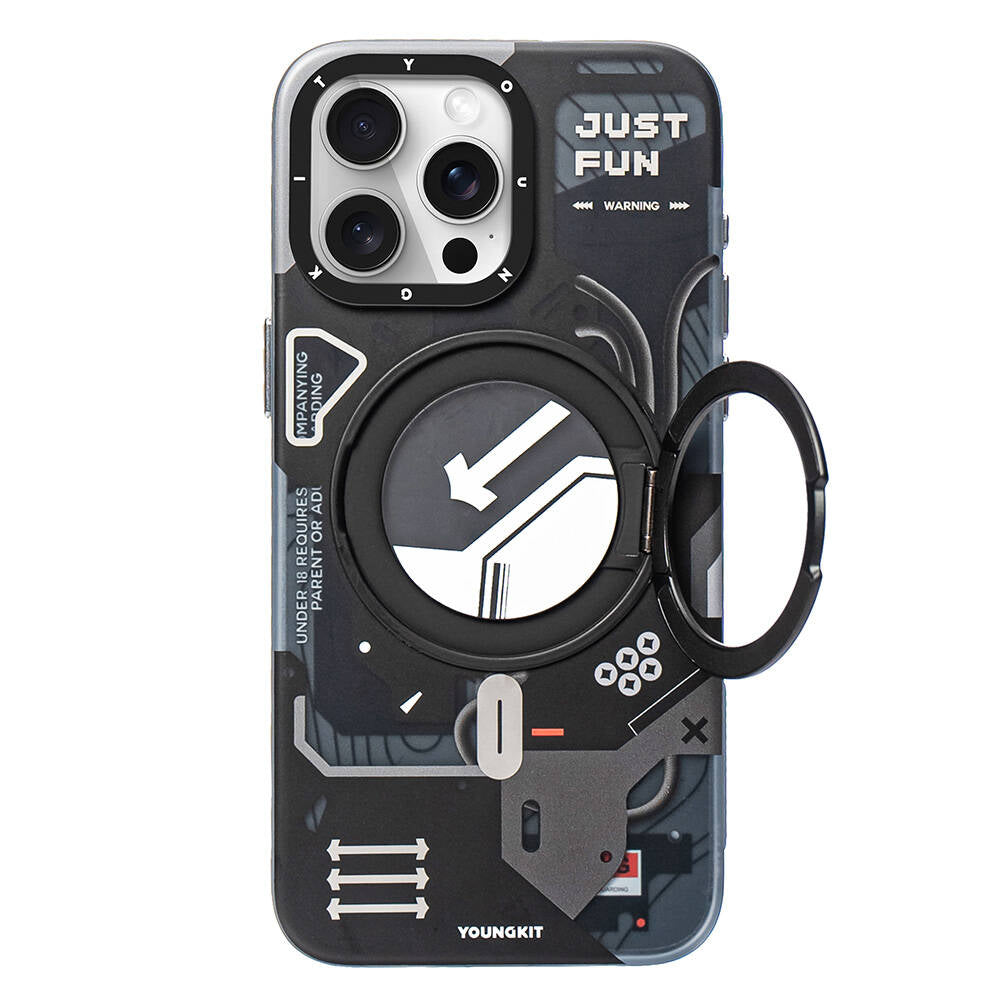 Apple iPhone 15 Pro Kılıf Magsafe Şarj Özellikli Youngkit 360° Standlı Starship Serisi Kapak Mavi