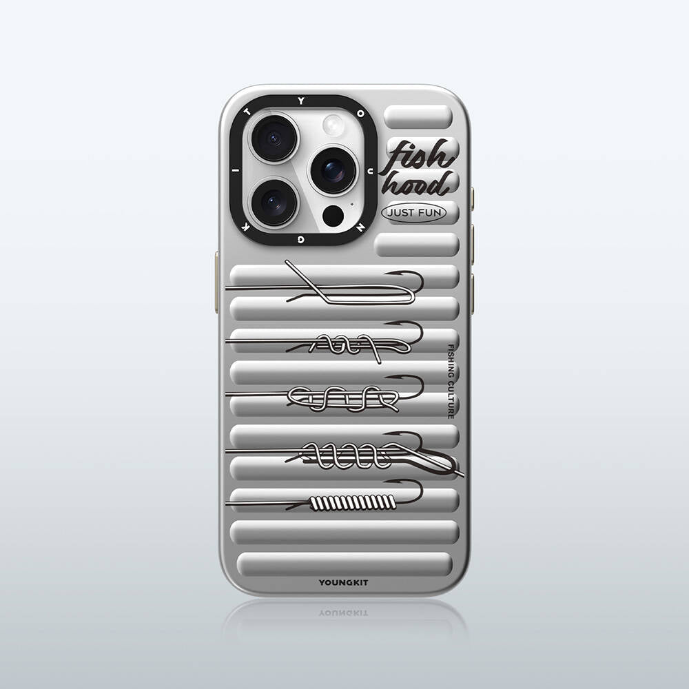 Apple iPhone 15 Pro Kılıf Magsafe Şarj Özellikli Youngkit Fishing Serisi Kapak Gri