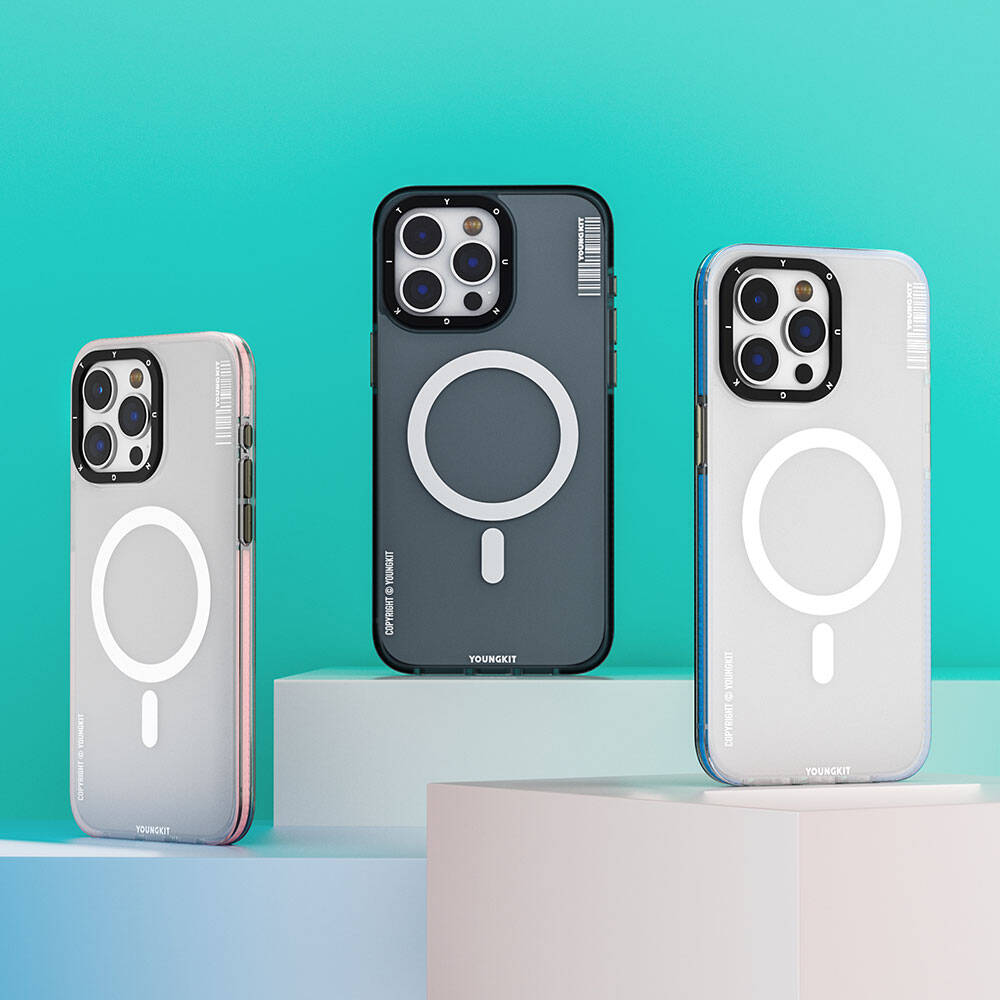 Apple iPhone 15 Pro Kılıf Magsafe Şarj Özellikli Youngkit Jiansha Serisi Kapak Pembe