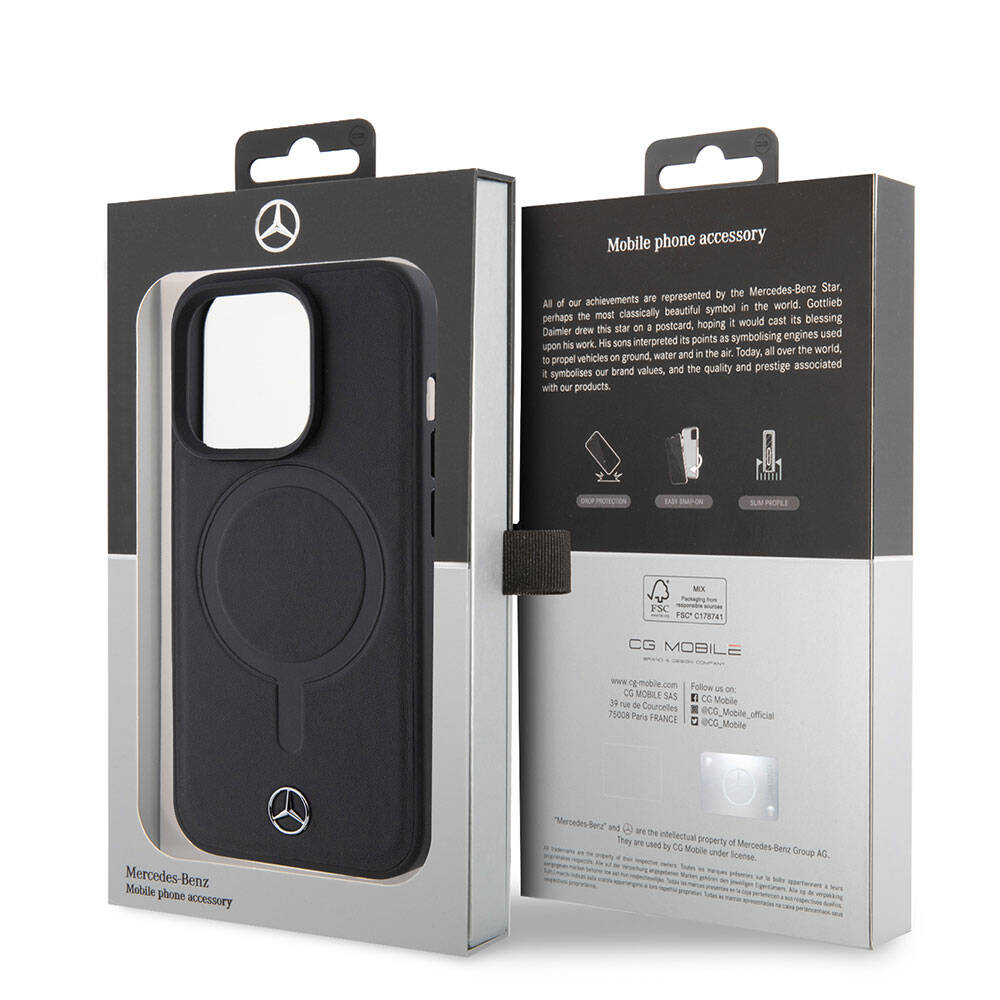 Apple iPhone 15 Pro Kılıf Mercedes Benz Magsafe Şarj Özellikli Yumuşak Deri Orjinal Lisanslı Kapak Siyah
