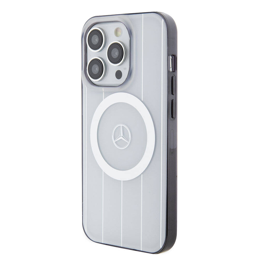 Apple iPhone 15 Pro Kılıf Mercedes Benz Orjinal Lisanslı Magsafe Şarj Özellikli Çift Katmanlı Paralel Çizgi Desenli Kapak Siyah