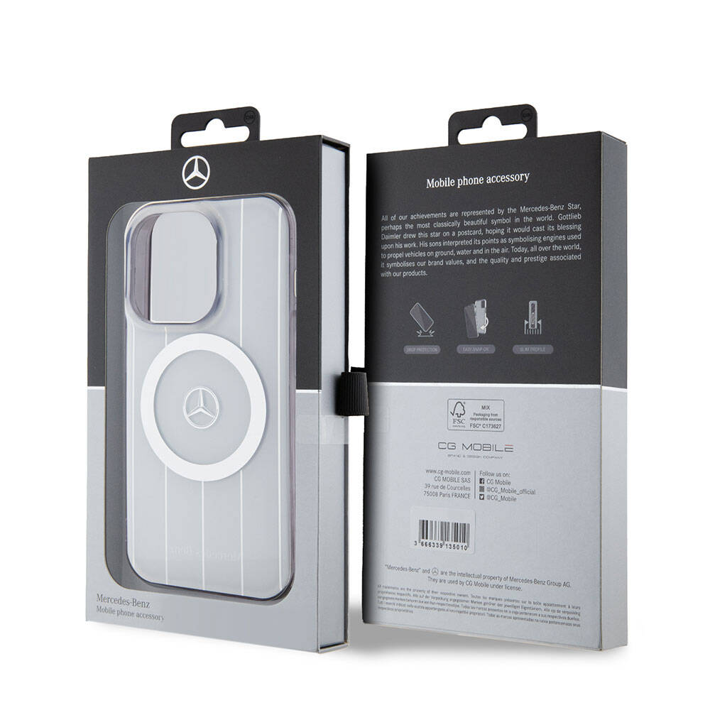 Apple iPhone 15 Pro Kılıf Mercedes Benz Orjinal Lisanslı Magsafe Şarj Özellikli Çift Katmanlı Paralel Çizgi Desenli Kapak Siyah