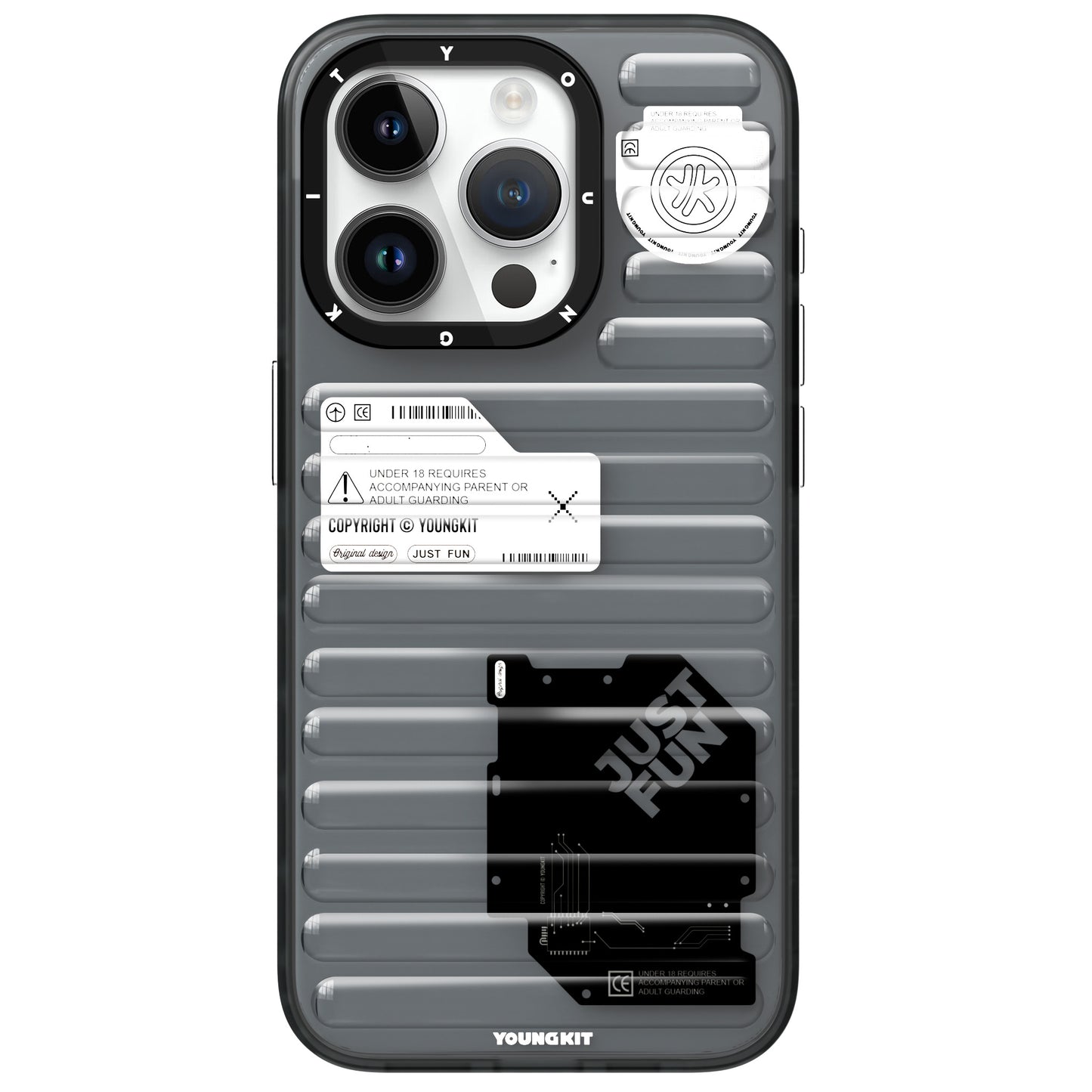 Apple iPhone 15 Pro Kılıf Şeffaf Renkli Tasarım YoungKit Fluorite Serisi Kapak Siyah