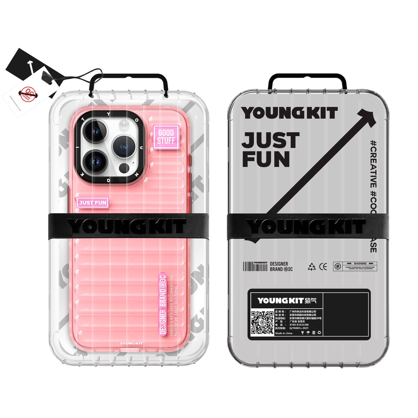 Apple iPhone 15 Pro Kılıf Şeffaf Renkli Tasarım YoungKit Fluorite Serisi Kapak Pembe