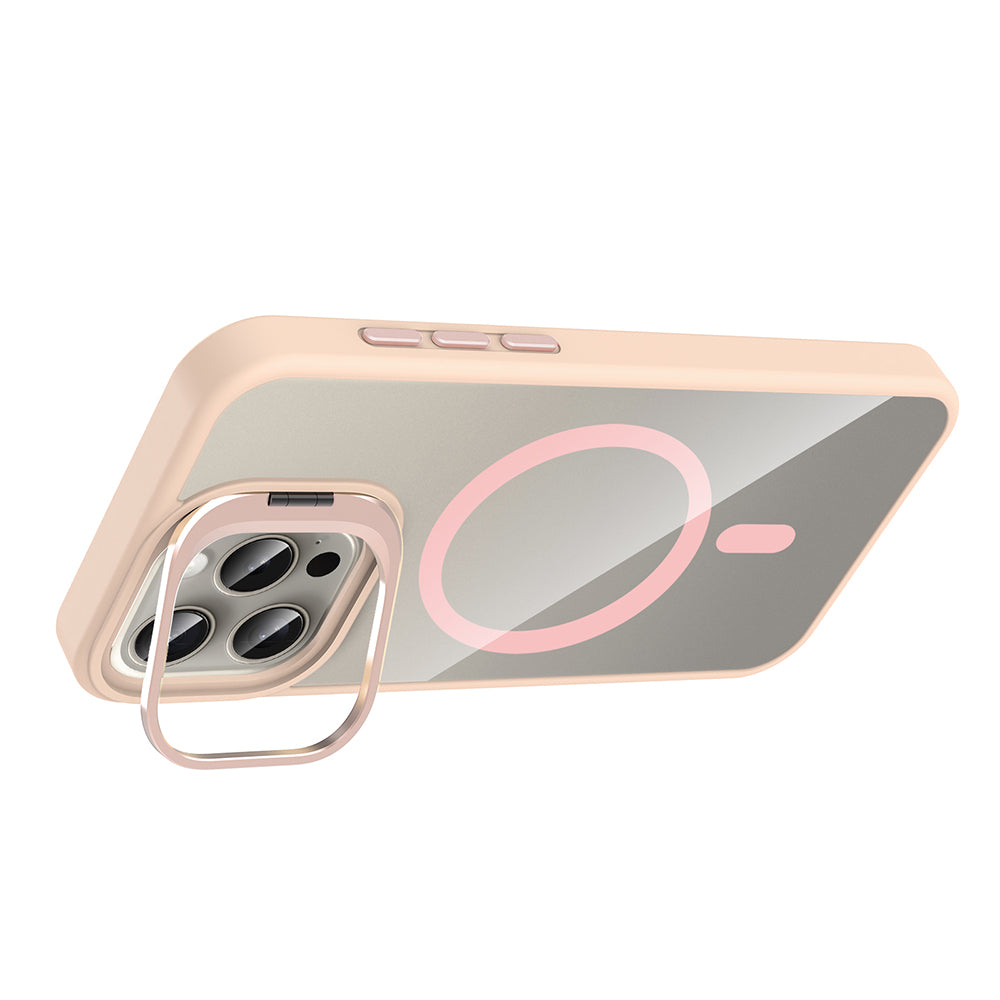 Apple iPhone 15 Pro Kılıf Standlı ve Kamera Lens Hediyeli M-Safe Şarj Özellikli Zore Etro Kapak Siyah