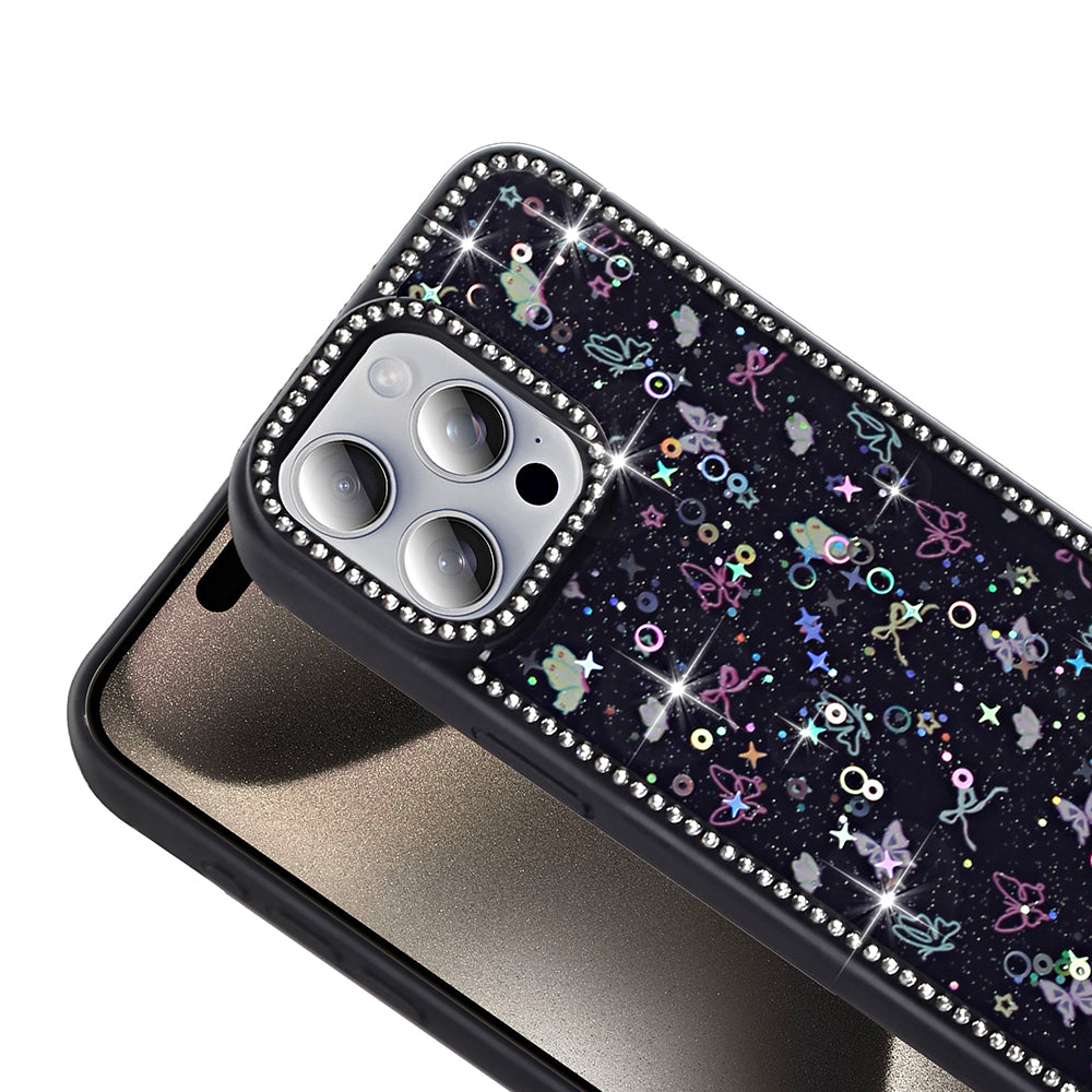 Apple iPhone 15 Pro Kılıf Taşlı ve Simli Tasarım Zore Azra Kapak Pembe