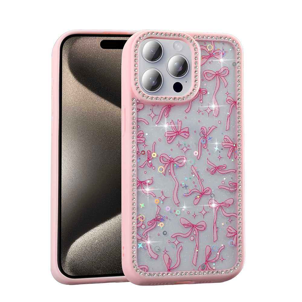 Apple iPhone 15 Pro Kılıf Taşlı ve Simli Tasarım Zore Azra Kapak Pembe