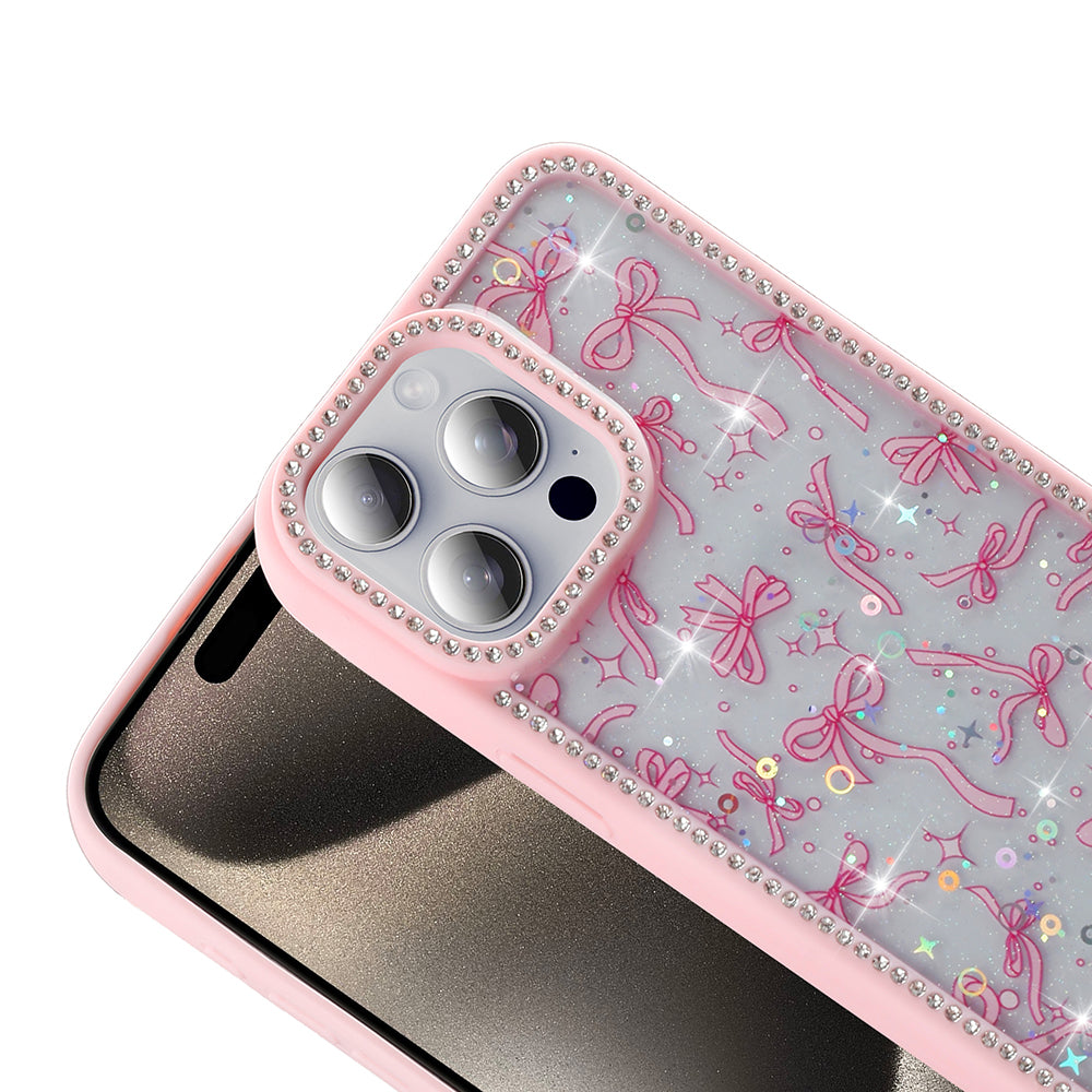 Apple iPhone 15 Pro Kılıf Taşlı ve Simli Tasarım Zore Azra Kapak Pembe