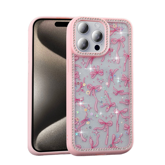 Apple iPhone 15 Pro Kılıf Taşlı ve Simli Tasarım Zore Azra Kapak Pembe