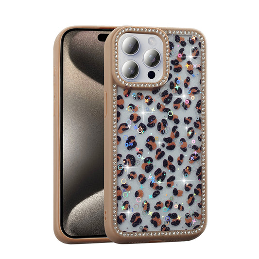 Apple iPhone 15 Pro Kılıf Taşlı ve Simli Tasarım Zore Azra Kapak Gold